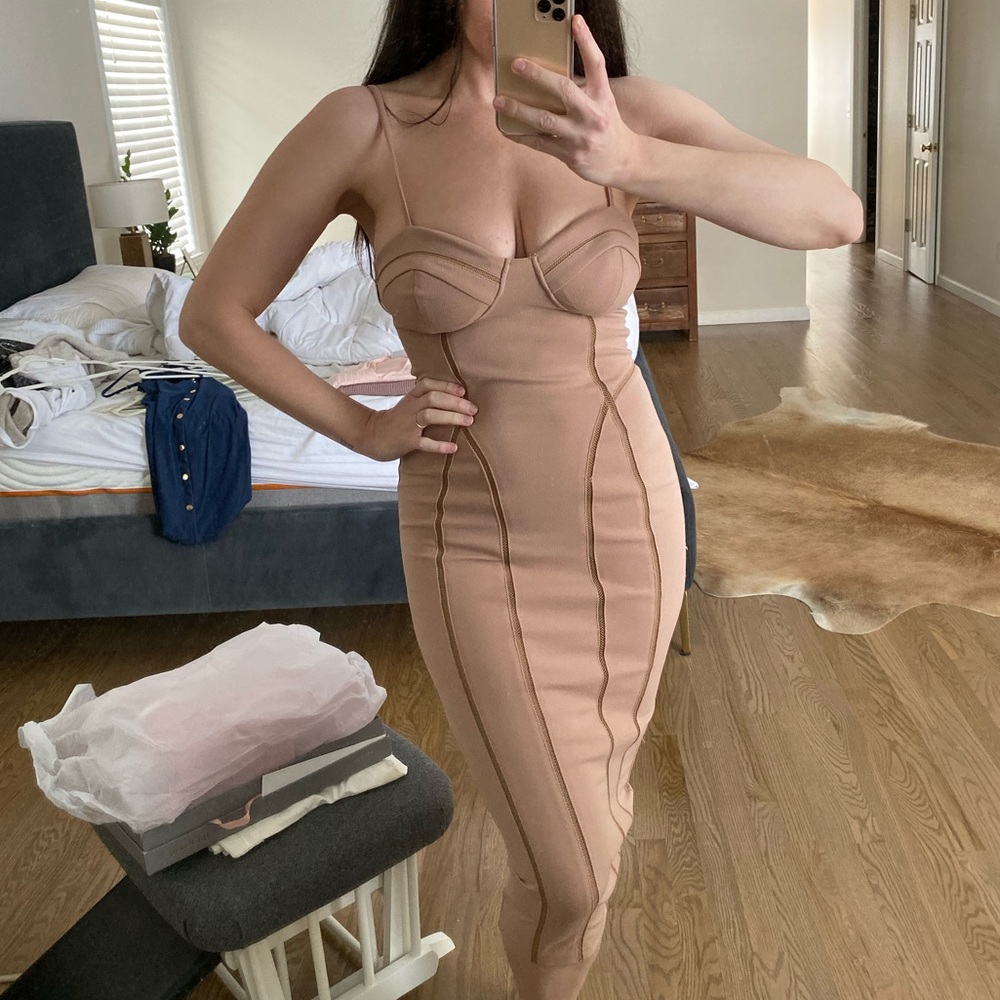 Nude - beige pencil dress by JLUXLABLE